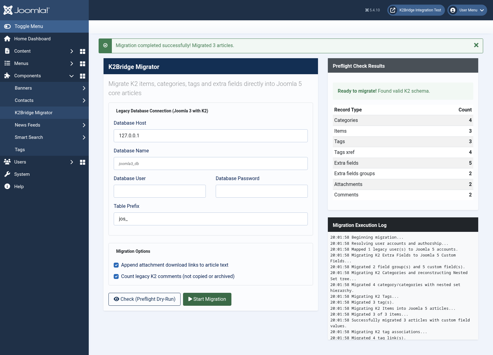 Real administrator migration log
