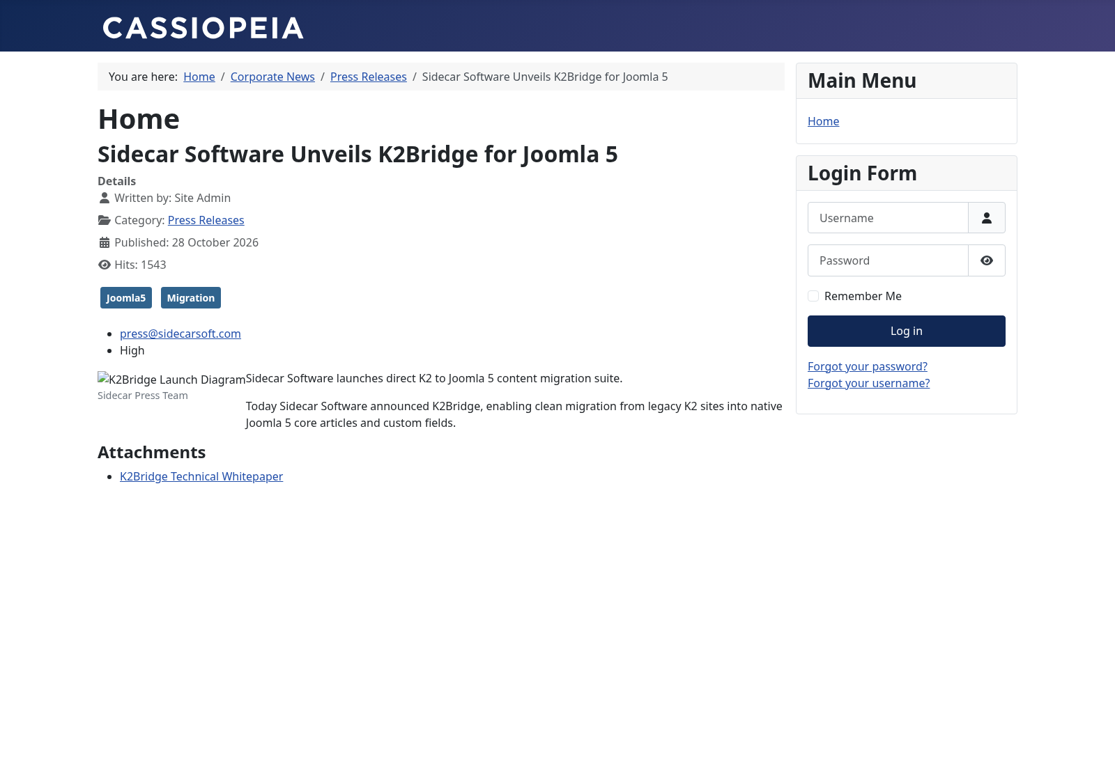 Migrated fixture article on the Joomla front end